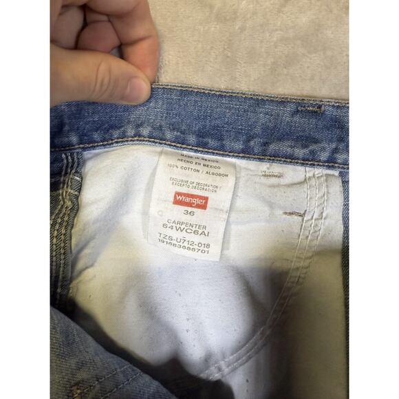 Vintage Wrangler Shorts 36” Blue Denim Carpenter Jorts Baggy Jeans Work Utility - Picture 6 of 9